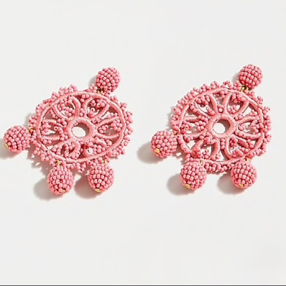 J. Crew Jewelry - JCREW Beaded Crochet Earrings NWT OS Pink